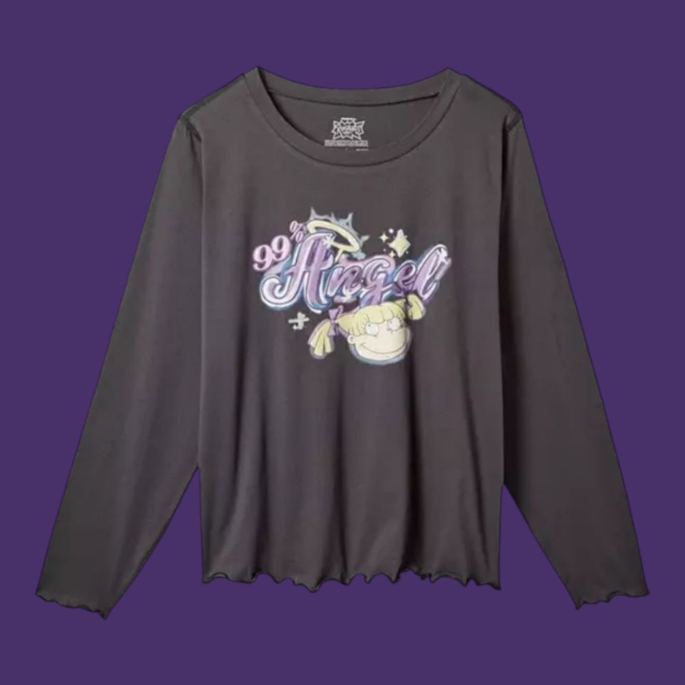 3X 22W 24W Torrid Grey Rugrats Long Sleeve Crop Tee Lettuce Hem Angelica 90s Car